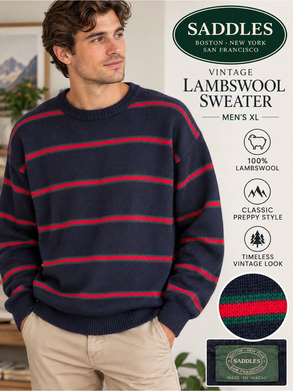 Navy Lambswool Stripe Sweater